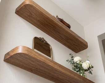 Minimalist Floating Wood Shelf | Custom Size Wall Shelving | Rounded Edges