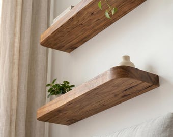 Solid Wood Floating Shelf, Rounded Corner Design, Minimalist Wall Mounted Decor, Luxury Display Shelf for Living Room and Bedroom