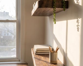 Custom Wood Floating Shelf Rounded Corners Minimalist Shelving