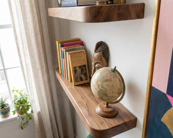 Solid Wood Floating Shelf | Rounded Corner Shelf | Minimalist Nursery Bookshelf