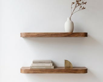 Solid Wood Floating Shelf – Rounded Edge Wall Shelf for Stylish Interiors