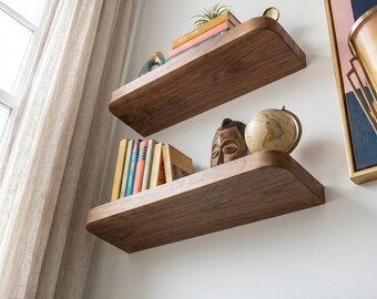 Rounded Wood Floating Shelf | Premium Hardware Wall Ledge | Minimalist Home Decor