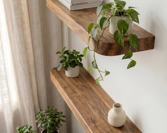 Floating Wall Shelf, Solid Wood Display Ledge, Rounded Edge Minimalist Decor, Handmade Wooden Shelf for Home, Modern Wall Mounted Storage