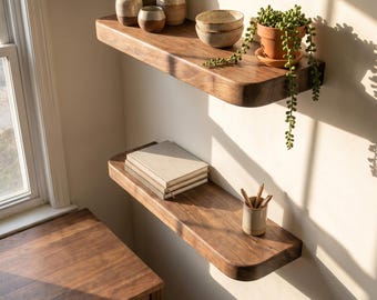Custom Floating Wood Shelf Rounded Ends Modern Decor