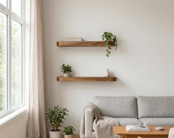 Floating Wall Shelf, Minimalist Display Ledge, Rounded Edge Wall Decor, Handmade Floating Shelf for Living Room, Modern Wall Mounted Storage