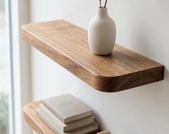Floating Wooden Shelf Rounded Edges – Modern Storage for Bedroom and Office