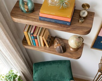 Minimalist Floating Shelf Wood | Rounded Corners Wall Shelf | Modern Wooden Bookshelf