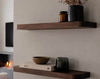Floating Wood Shelf Rounded Ends Minimalist Custom
