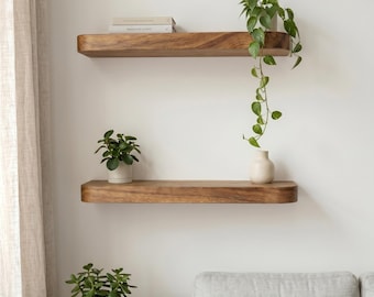 Floating Wall Shelf, Picture Ledge, Rounded Edge Minimalist Decor, Handmade Display Shelf, Modern Wall Mounted Storage for Home Office