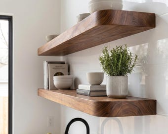Floating Wooden Shelf Rounded Edges – Modern Storage for Bedroom and Office