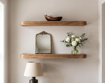 Rounded Corner Floating Shelf Minimalist Custom Wood Display
