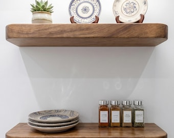 Modern Wood Floating Shelf with Rounded Edges, Minimalist Wall Decor