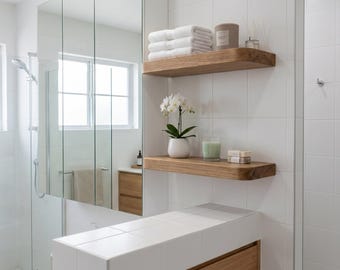 Solid Wood Floating Shelf with Rounded Edges | Modern Wall Mounted Display | Minimalist Home Organization
