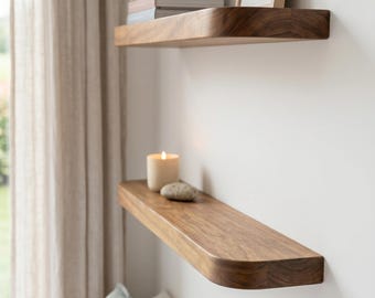 Modern Rounded Floating Shelf – Handmade Wood Shelf