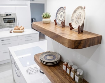 Minimalist Round Edge Wooden Floating Shelf | Contemporary Sleek Wall Display Storage Ledge