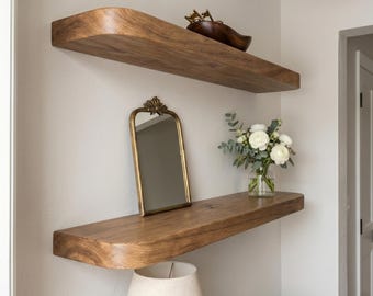 Modern Minimalist Shelf | Rounded Corner Wood Wall Mount | Floating Display