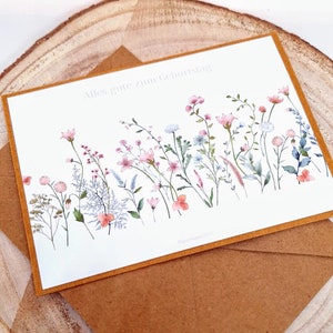 Karte Geburtstag, Frühling bunt, Wildblumen Wiese, Geburtstagskarte, Klappkarte, Aquarell Bild 4