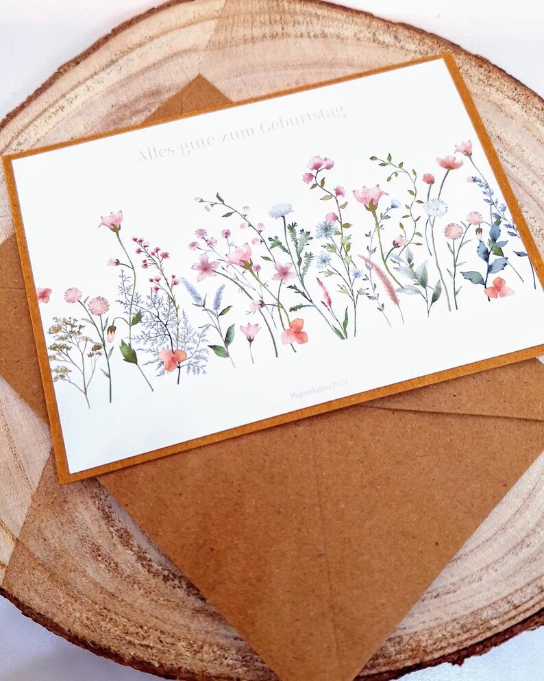 Karte Geburtstag, Frühling bunt, Wildblumen Wiese, Geburtstagskarte, Klappkarte, Aquarell Bild 4