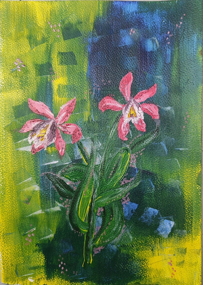 Ręcznie malowane kwiaty storczyki na papierze akrylowym A4 obraz zdjęcie 4