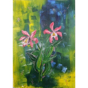 Ręcznie malowane kwiaty storczyki na papierze akrylowym A4 obraz zdjęcie 1