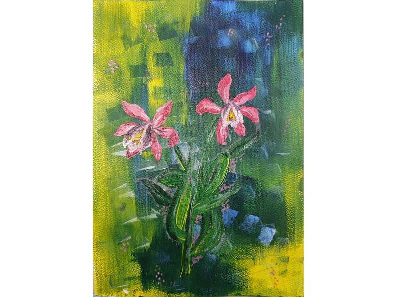 Ręcznie malowane kwiaty storczyki na papierze akrylowym A4 obraz zdjęcie 1