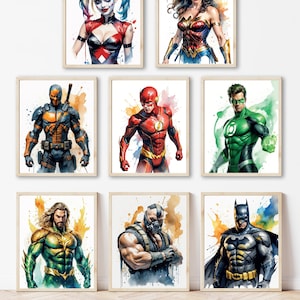 10 Watercolor Effect art DC Characters, Watercolor Illustration, Dripping Art, Digital Download, Digital Print, DC Comics Print
