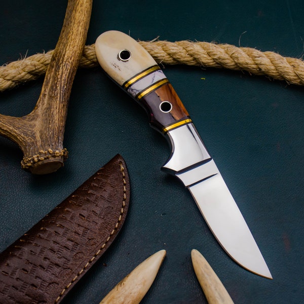 Personalized Handmade Hunting Knife Fixed Blade With Resin Camel Bone Gidgee Wood Handle Skinner Camping Knife Outdoors Game Groomsmen Gifts