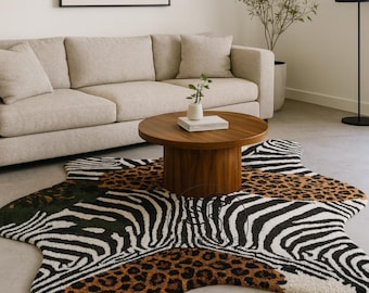 Animal Print Hand Tufted Wool Rug | Modern Safari Decor