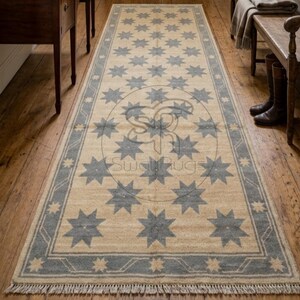 Handgeknoopt Turks oushak-tapijt | 8 x 10 sterrenpatroon grijs en ivoorwol vloerkleed | Gedempt neutraal tapijt in Turkse stijl voor woonkamer