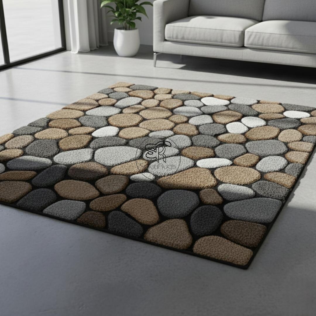 Stone Rug Design Hand Tufted Pebble Rug | Modern Stone Pattern Area Rug | Living Room ...