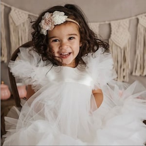 Ivory Tulle Tutu Baby Birthday Dress, White Flower Girl Dress, First Communion Prom Gown, Pageant Toddler Special Occasion Puffy Dress