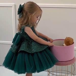 Baby Kleid, Blumenmädchen Kleid, Smaragdgrün funkelndes Tütü, Hochzeitsgast Geburtstag Puffy Apparel, Abschlussball-Kleid für besondere Anlässe