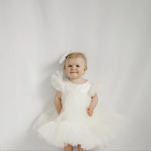 Ivory Tulle Tutu Baby Birthday Dress, White Flower Girl Dress, First Communion Prom Gown, Pageant Toddler Special Occasion Puffy Dress