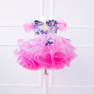 READY TO SHIP - size 12-18 - Hot Pink Purple Birthday Baby Dress, Flower Girl Dress, Tutu Prom Gown, Special Occasion Pageant Dress