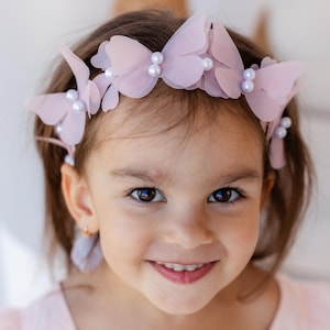 Blush Pink Butterfly Crown, Flower Girl Headband, 1st Birthday Party Headpiece, Prom Hair Accessory, Bridal Floral Hair Ornament,Baby Shower