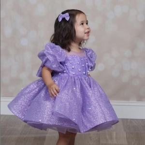 Lavender Sparkling Tutu Baby Dress, Flower Girl Dress, Wedding Guest Birthday Puffy Prom Gown, Pageant Toddler Special Occasion Apparel