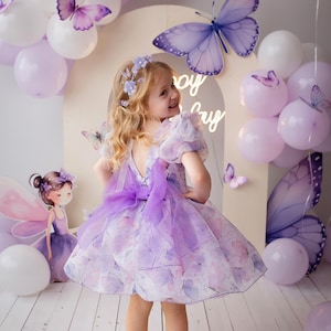 Lavender Butterflies Tutu Baby Dress, Flower Girl Dress, Wedding Guest Birthday Puffy Prom Gown, Pageant Toddler Special Occasion Apparel