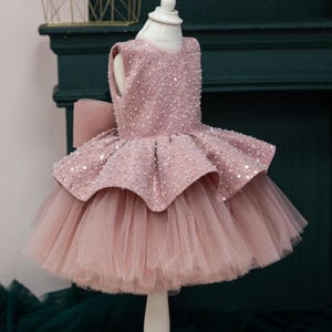 Dusty Rose Sparkling Tutu Baby Dress, Flower Girl Dress, Wedding Birthday Puffy Dress, Prom Gown, Pageant Toddler Special Occasion Dress