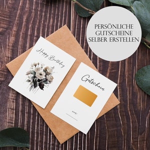 Biglietto di auguri di compleanno con fiori, buono regalo personalizzabile | Gratta e vinci regalo di compleanno per la festa della mamma | Acquerello | Stampa artistica