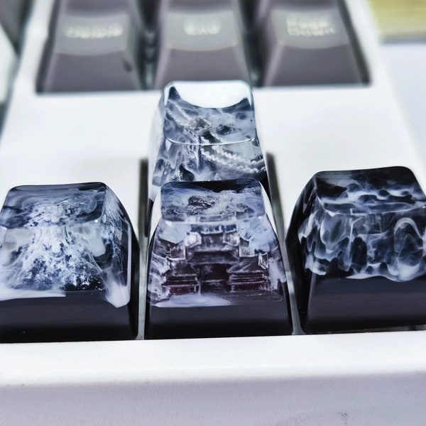 4 PCS Ancient Chinese Buildings Artisan Keycaps, Handmade Keycaps Resin For Mechanical Keyboard