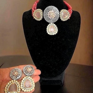 Bridal Choker Set- Coral Colours,Beaded Work Necklace Set