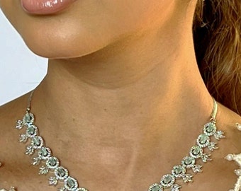 Green American Diamond Necklace Set