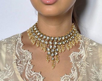 White/Cream Kundan Necklace set, Elegant Piece for all occasions