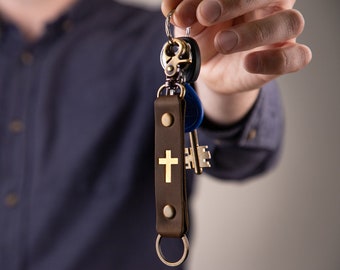 Personalized Men Religious Keychains, Bible Verse Gifts, Christian Gifts, Gold Cross Keychain