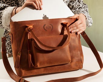 Ladies Leather Work Bag, Leather Laptop Work Bag for Ladies, Women Leather Tote Bag for Work, Minitote Bag for Women, Laptop Minitote Bag