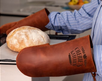 Custom Handmade Chef Leather Mitts Set of 2Pcs, Leather chef mitts, Leather kitchen mitts, Kitchen Gifts, Unique Gift For Him
