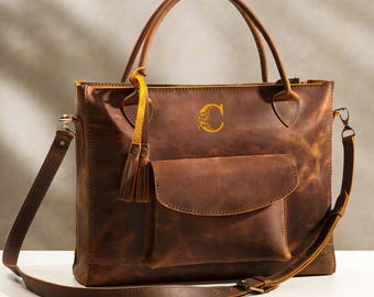 Daughter Graduation Gift, Personalized Leather Tote Bag, Gifts for Daughter, PhD Graduation Gifts