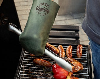 Personalized Leather BBQ Grilling Mitts - Gift for Men, Grilling Accessories, Cooking Gifts
