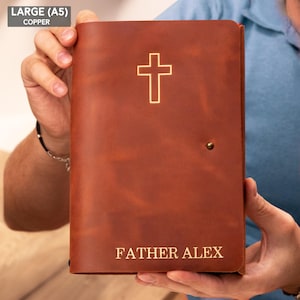 Personalized Leather Journal for Pastor, Religious gift for Priest