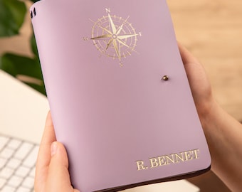 Refillable Leather Journal, Compass Leather Bound Journal, Captains Log Book, Handmade in USA